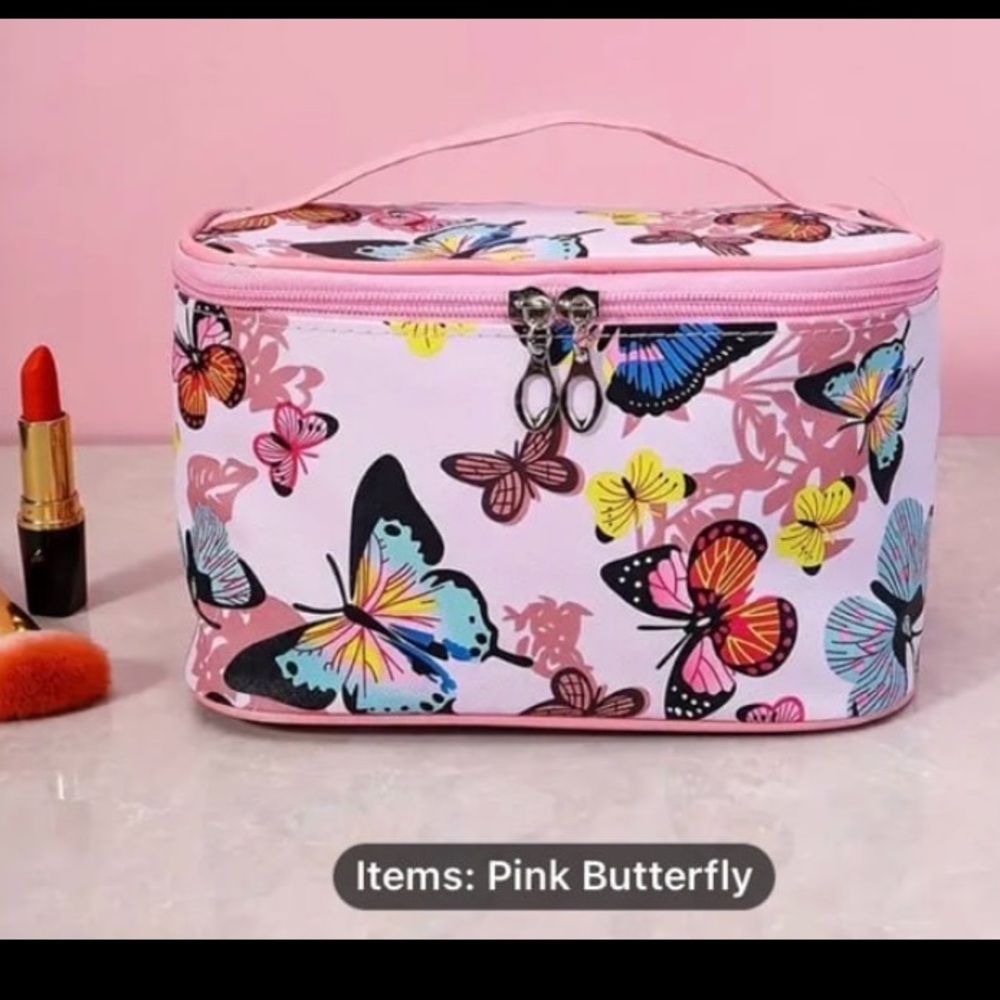 New! Elegant Butterfly Print Makeup Bag: Large Capacity Organizer with Handle.